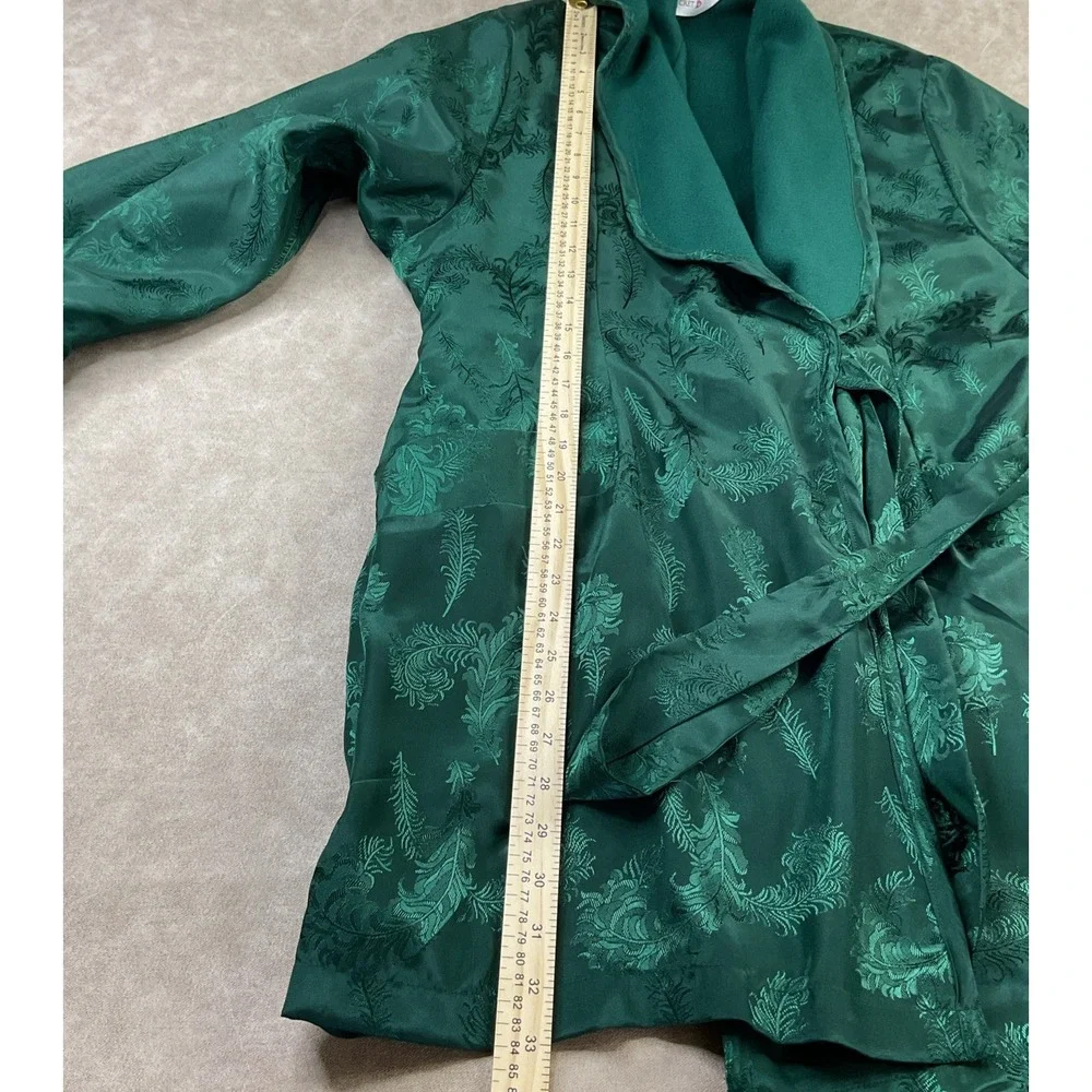 Victoria's Secret Robe Green Satin Fleece Lined Floral Pockets Belted Vintage